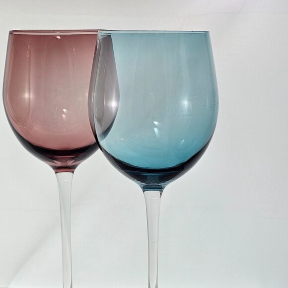 Mismatched Colors Water Goblets set 3 Wine Glasses mixed glassware colorful - Picture 4 of 8
